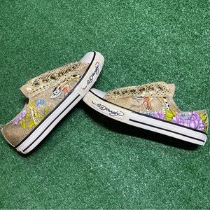 Ed Hardy Shoes Womens Sz 6 Laceless Sneakers Snake Floral Graphic Slip On Low